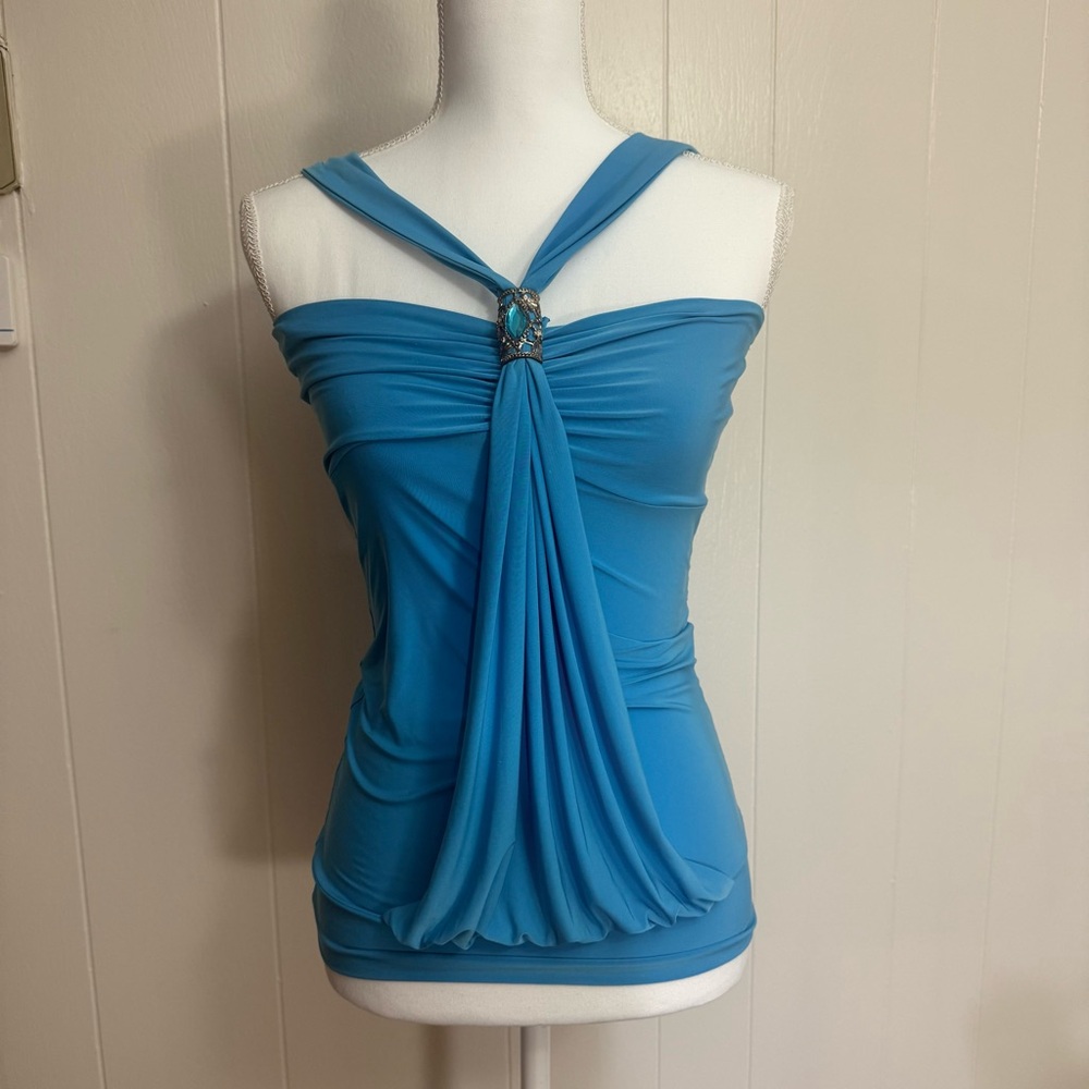 Blue y2k embellished top